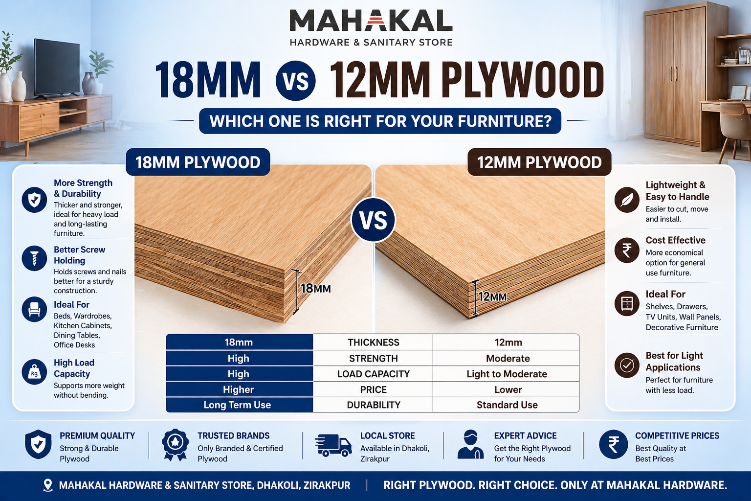 18mm vs 12mm Plywood – Which One Is Right for Your Furniture?