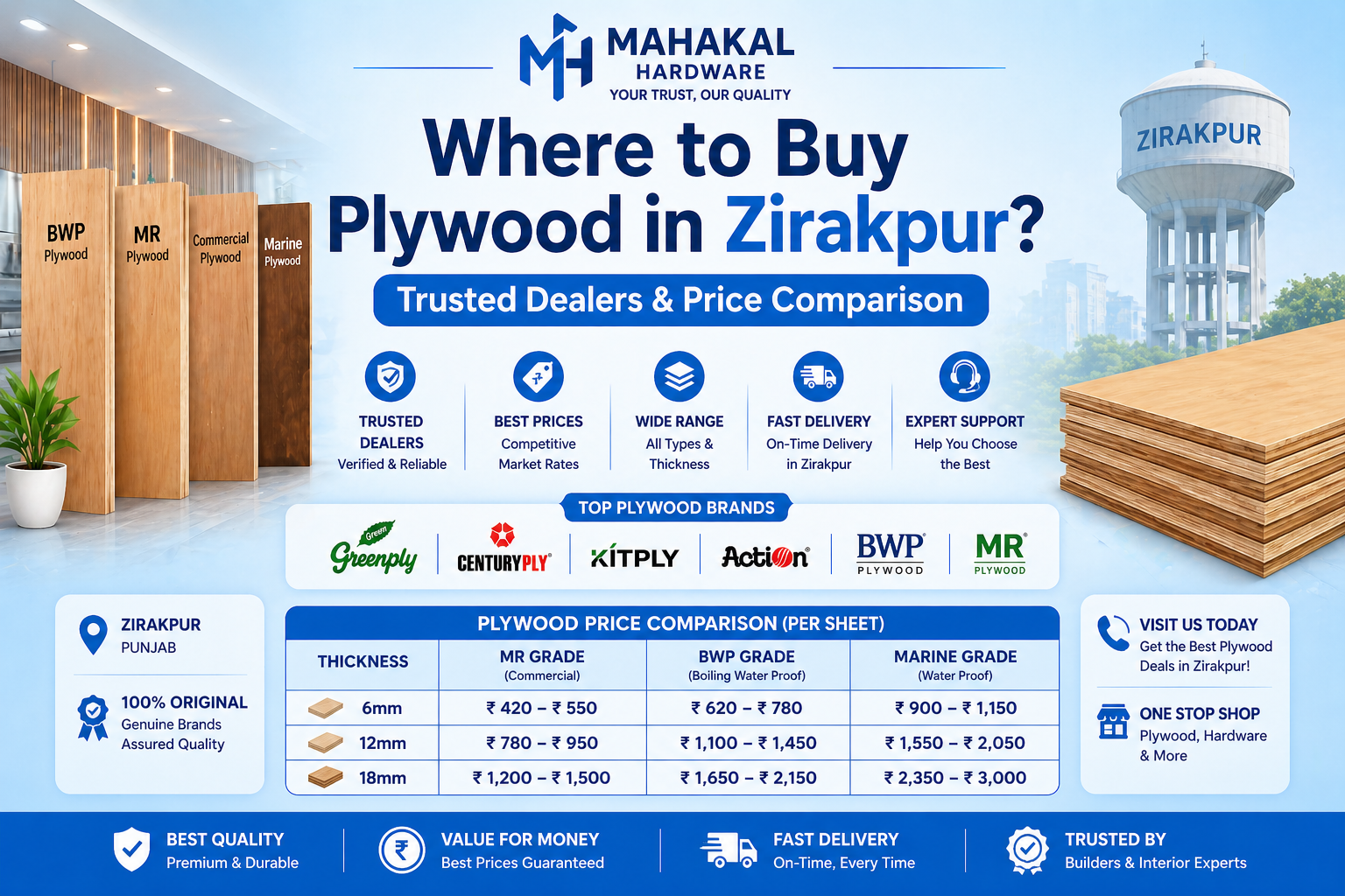 Where to Buy Plywood in Zirakpur? Trusted Dealers & Price Comparison