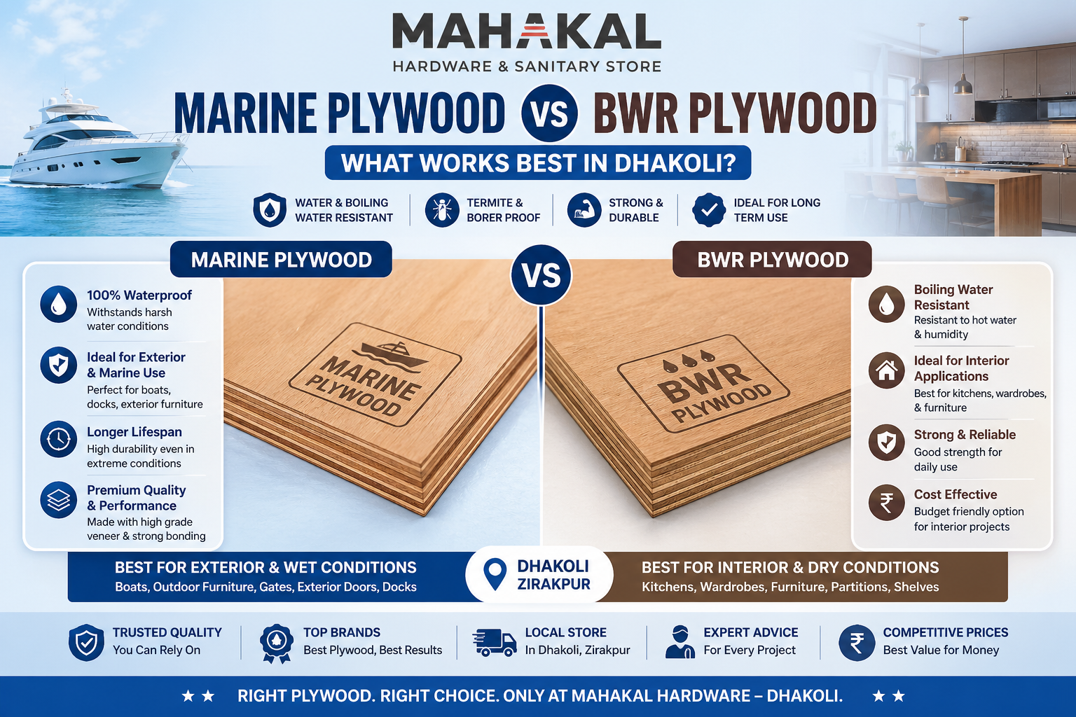 Marine Plywood vs BWR Plywood – What Works Best in Dhakoli?